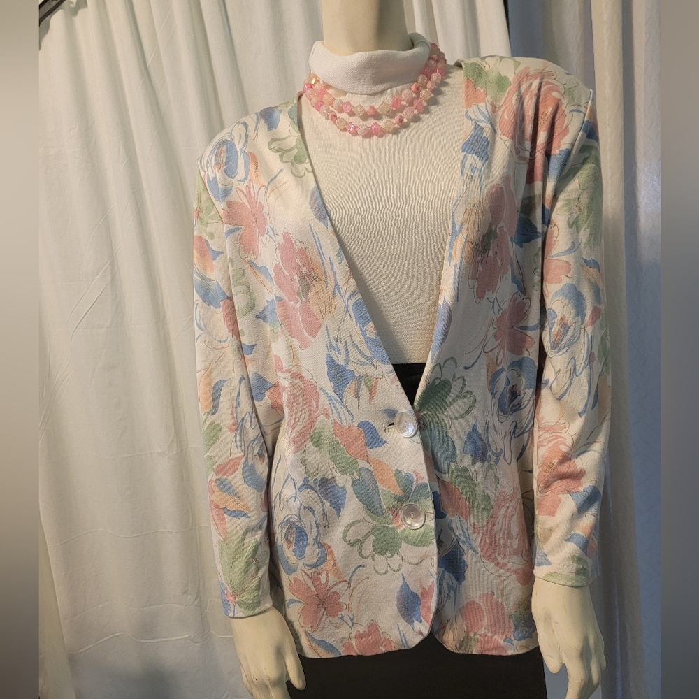 Y2K Ellen D.‎ 80s Pastel Floral Blazer Retro Secretary Look M/L
